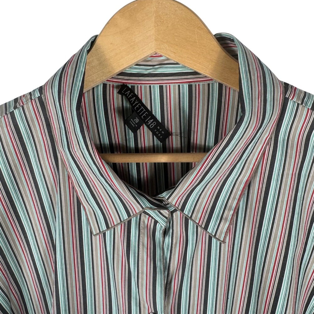 Lafayette 148 New York Womens 20 Striped Snap Closure Blouse 3/4 Sleeve Bown